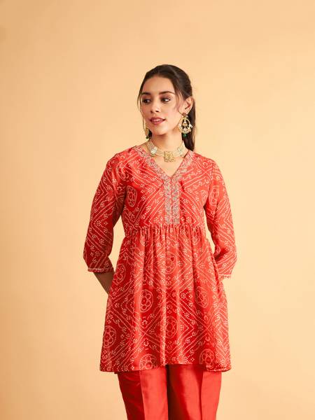 Shae by SASSAFRAS Party Printed Women Orange, White Top