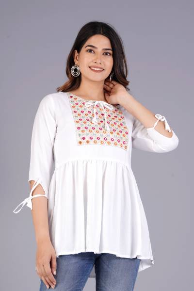 Arush Ahan collection Casual Embroidered Women White Top