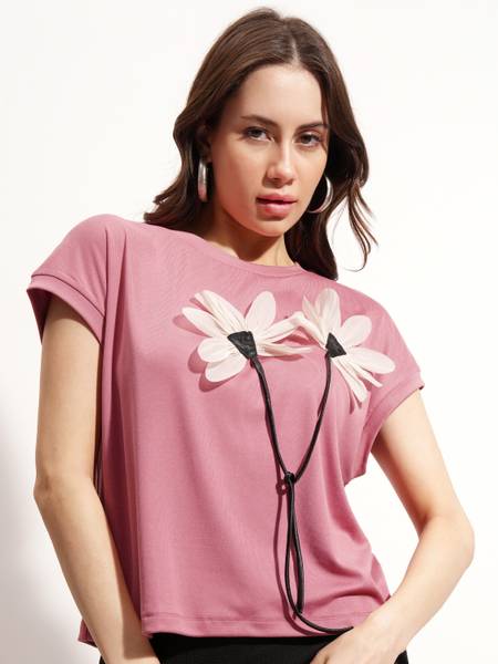 Tokyo Talkies Casual Self Design Women Pink Top