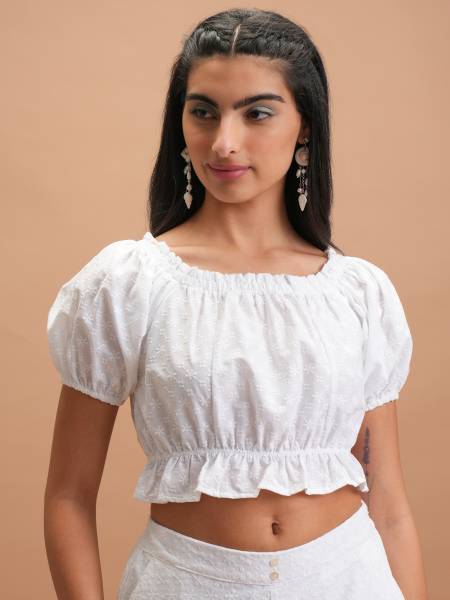 Vishudh Casual Embroidered Women White Top