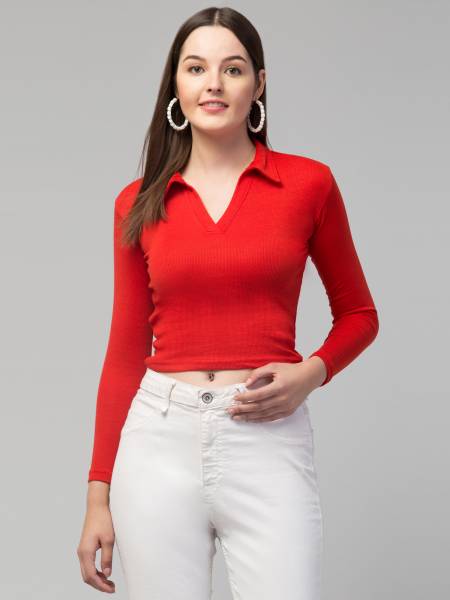 swaggish Casual Solid Women Red Top