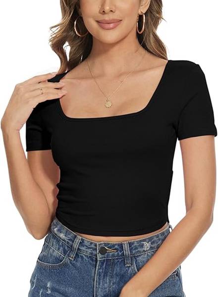 Stars and You Casual Solid Women Black Top
