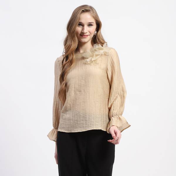 MADAME Casual Solid Women Beige Top