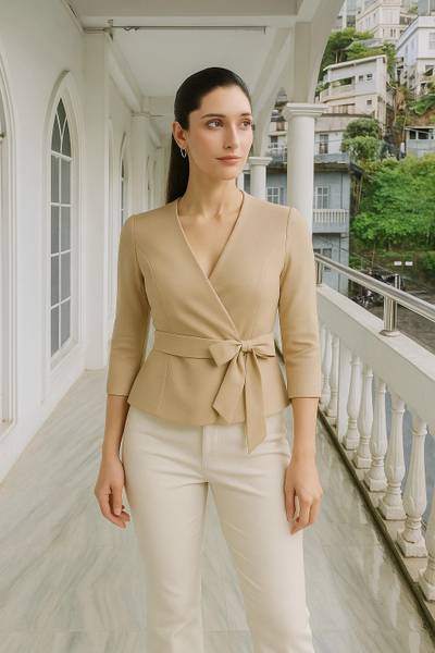 DESTINYPPAREL Casual Solid Women Beige Top