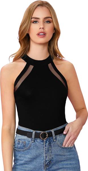 OYRIS Casual Solid Women Black Top