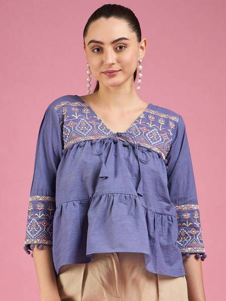 all about you Party Embroidered Women Purple Top
