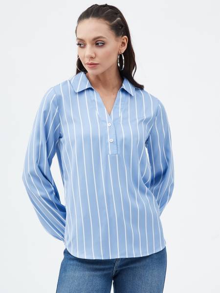 HARPA Casual Striped Women Blue Top