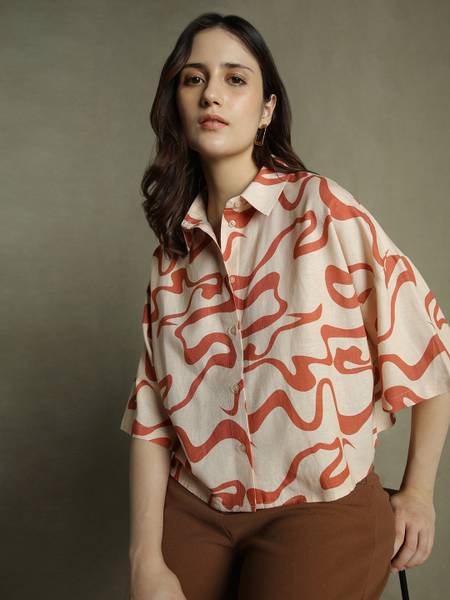 DL Woman Casual Printed Women Orange Top