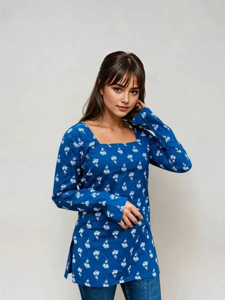 Ivory Bloom Casual Printed Women Blue Top