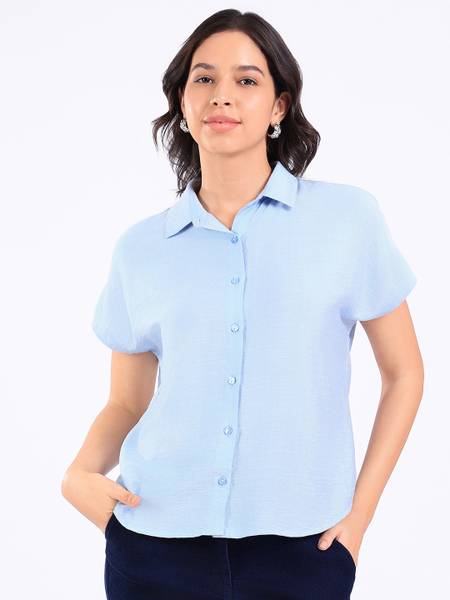 Rianu Women Solid Casual Light Blue Shirt