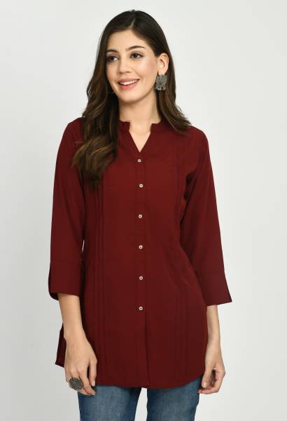 Meesan Casual Solid Women Maroon Top