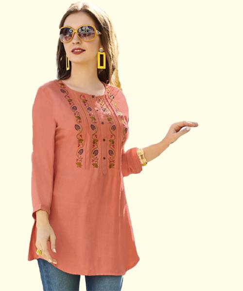 RR SA KURTIS Party Embroidered Women Orange Top
