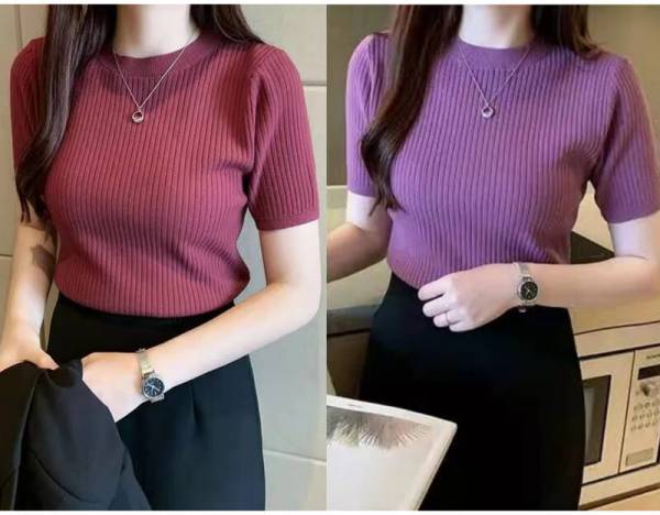 Lukonn Casual Solid Women Pink, Purple Top