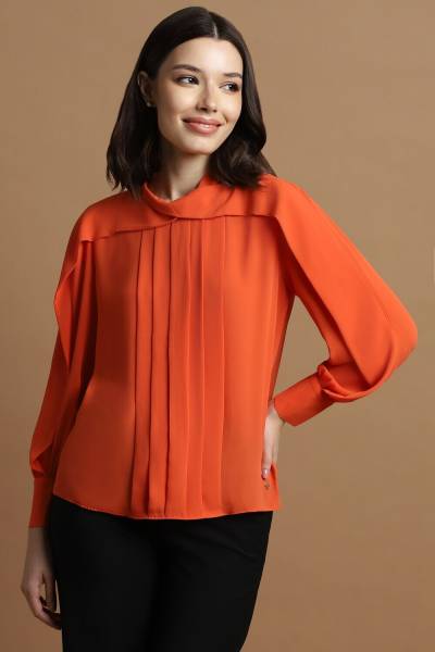 Allen Solly Casual Self Design Women Orange Top