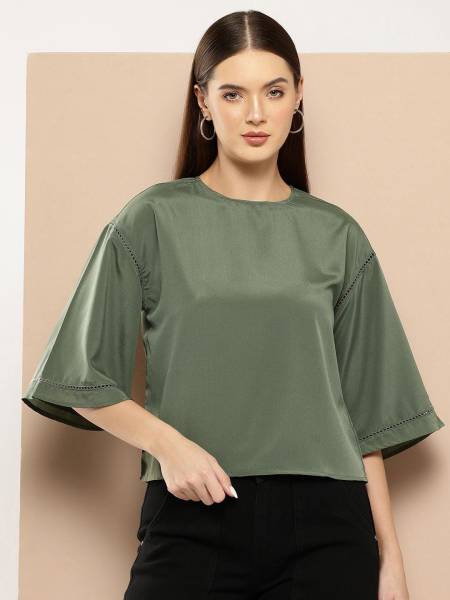 CHEMISTRY Casual Solid Women Green Top