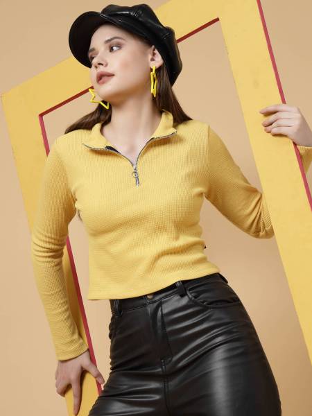 RIGO Casual Solid Women Yellow Top