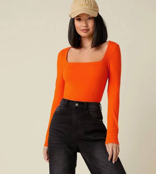 Redamancii Casual Solid Women Orange Top