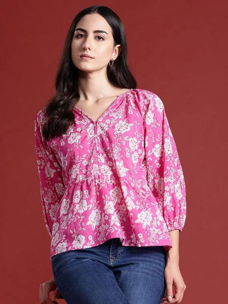 all about you Casual Printed Women Pink Top