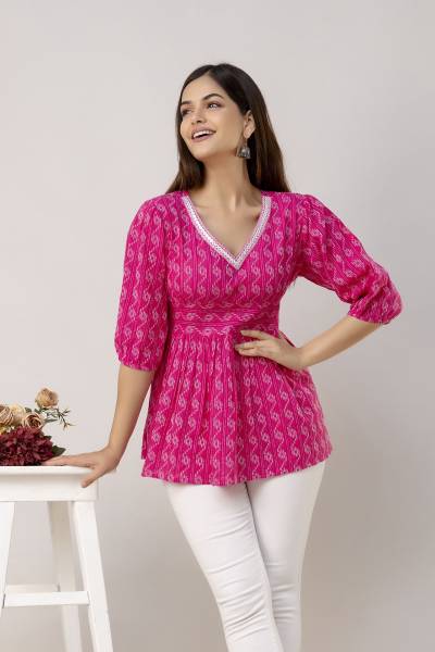 UNIFYFASHION Casual Printed Women Pink Top