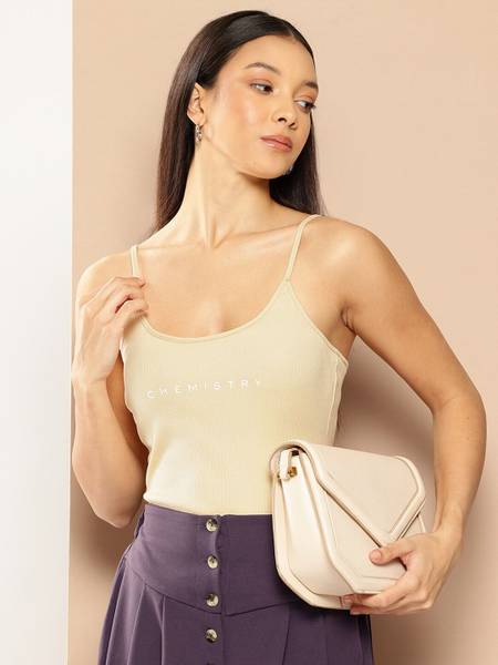 CHEMISTRY Casual Self Design Women Beige Top