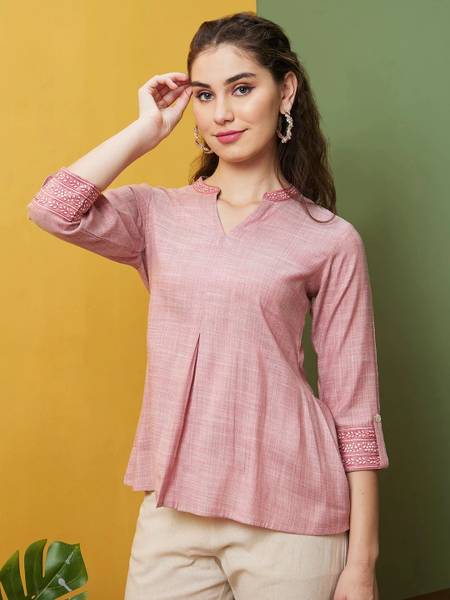 Globus Casual Solid Women Pink Top