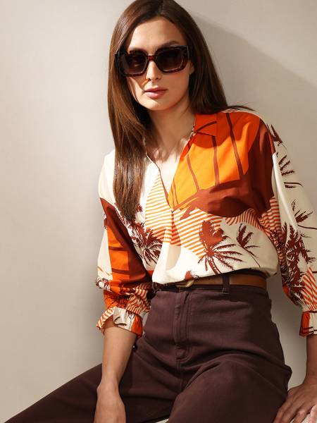 VERO MODA Casual Printed Women Orange Top
