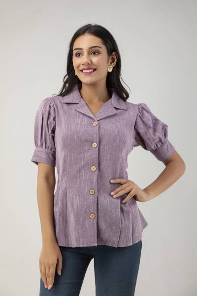 THAWAR JI Casual Solid Women Purple Top