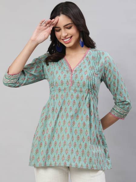 Nishabd Casual Floral Print Women Green Top