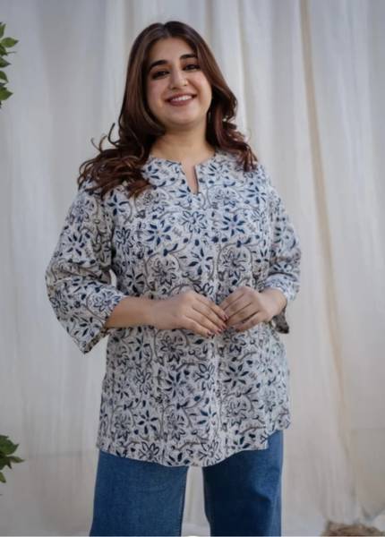 BIBHATSU Formal Floral Print Women White Top
