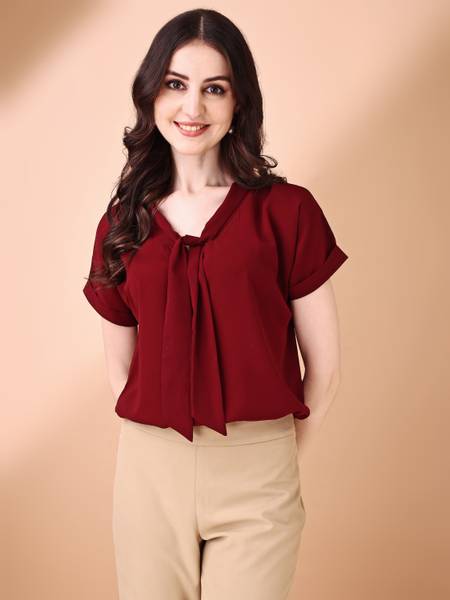 Kinjo Formal Solid Women Maroon Top