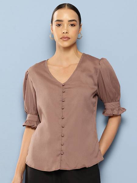 CHEMISTRY Casual Solid Women Brown Top