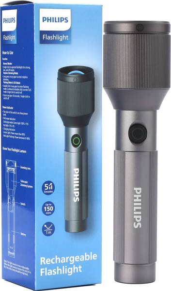 PHILIPS Aircraft Aluminium Alloy, Zoom LED Flashlight  1000 lm, 2000mAh, SFL2142/56 Torch