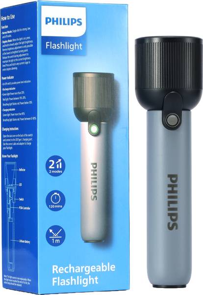 PHILIPS 3 Mode Flashlight, 2000mAh Li-ion Battery, 400 lm, IP44, Type-C, SFL1181/56 Torch