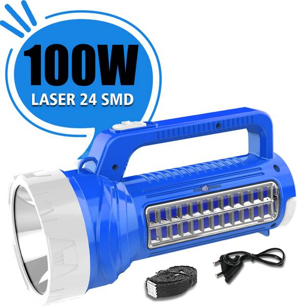 Daily Needs Shop 2 in 1 Long Range Torch Emergency Search LED Light Rechargeable 100W + 24 SMD Torch