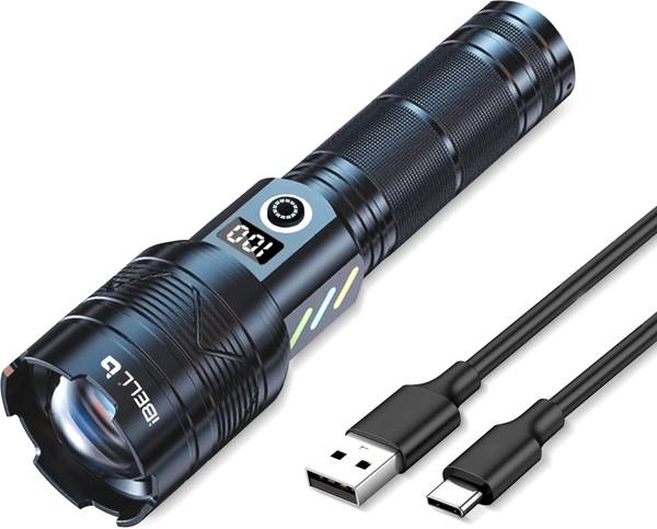 iBELL FL8498S High Powered LED Torch,Long Range Flashlight,LCD Power Display, Zoomable Torch