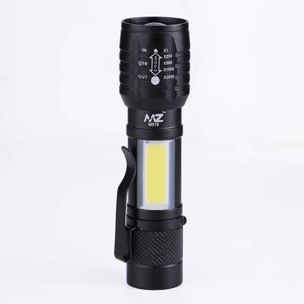 MZ M919 (ZOOMABLE LED METAL TORCH) with SOS Function, 25W Laser COB, 500mAh Battery Torch