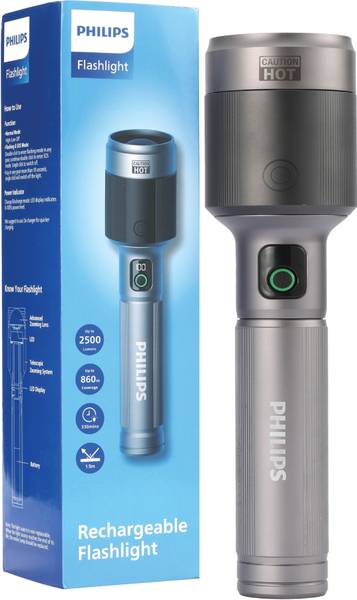 PHILIPS Aircraft Aluminium Alloy, Zoom LED Flashlight  2500 lm, 9000mAh , SFL5102/56 Torch