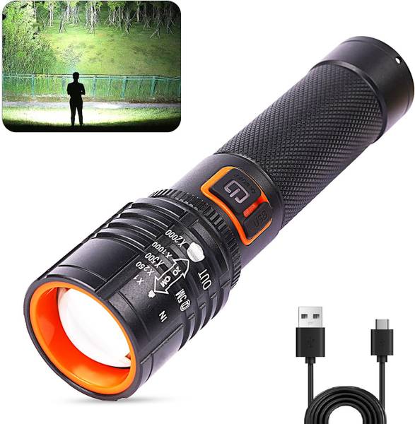 CRENTILA M981 (ZOOMABLE METAL LED TORCH)5 Modes Flashlight, Super Bright 150W LED Light Torch