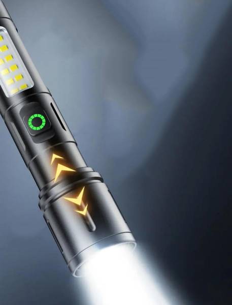 RYNZ Metal Led Torch Light Long Range 2 Km With Type C Charging Port & 6 in 1 Torch