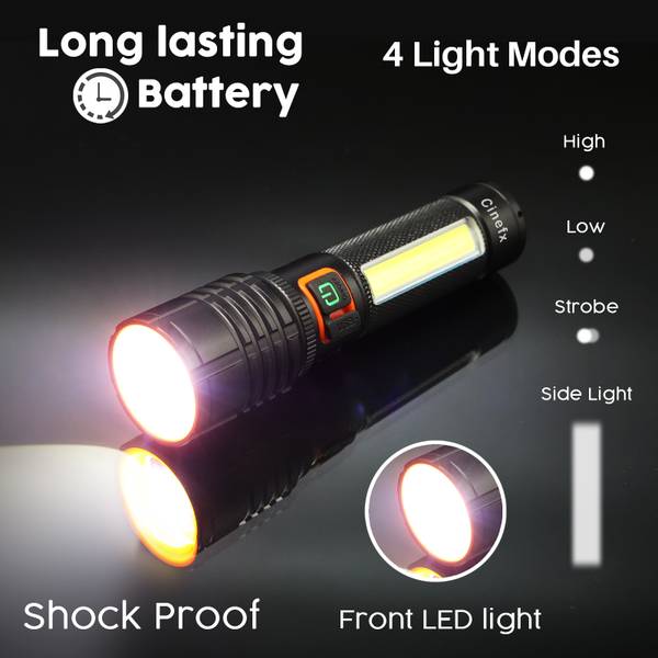 cinefx 4IN1 RECHARGEABLE FULL METAL BODY HIGH POWER LONG RANGE BLINKER TORCH Torch