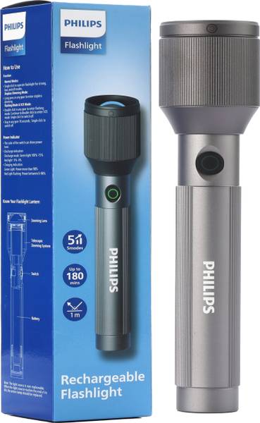 PHILIPS Aircraft Aluminium Alloy, Zoom LED Flashlight  1100 lm, 3000mAh, SFL2143/56 Torch