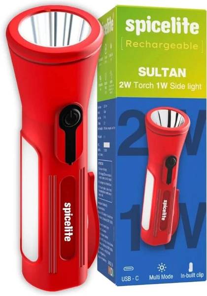 SPICELITE Sultan Rechargeable 2W Torch 1W Side Light, Pocket-Friendly| Heavy Duty Portable Torch