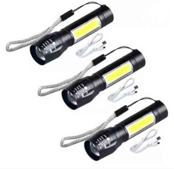 FLENIX (Pack of 3) Mini Pocket Torch Light Supe Torch 9cm, Rechargeable torch Torch