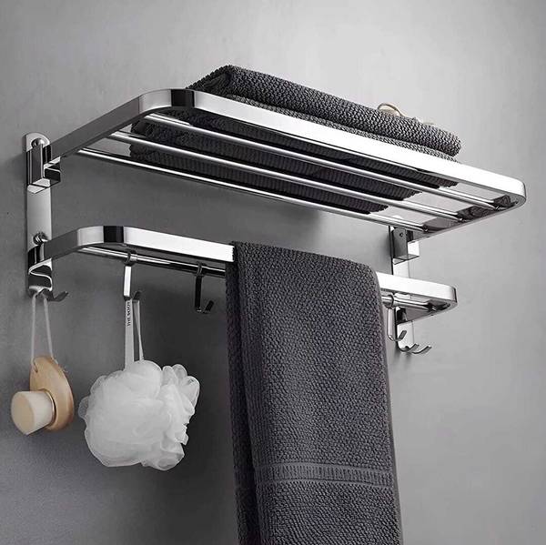 pizmo by PIZMO High Grade Stainless Steel Folding Towel Rack For Bathroom/Hanger SILVER Towel Holder