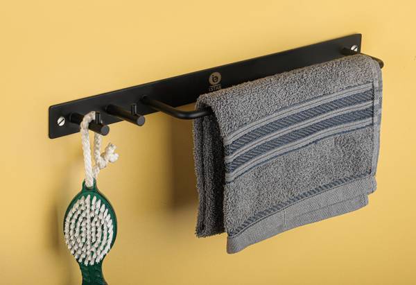 iSTAR Towel Stand/Towel Rod with Hook for Bathroom/Hanger/Bathroom Accessories BLACK Towel Holder