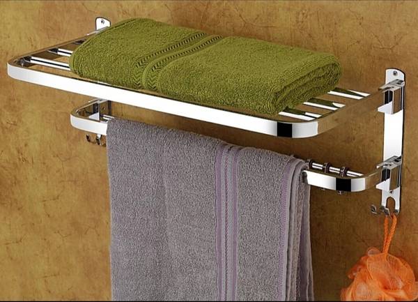 ADONZ New Look 304 Grade Dual Folding Rack for Bathroom SILVER Towel Holder