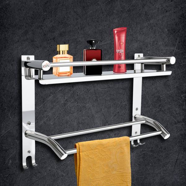 kknplus by kkn plus Stainless Steel Single Layer Shelf with Towel Rod, Multipurpose Bath STEEL SILVER Towel Holder