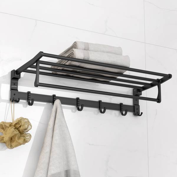 Plantex Aluminum Folding Towel Rack/Towel Stand/Hanger/Bathroom Accessories (24 Inches) Black Towel Holder