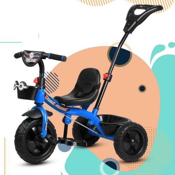 TOYSHOPPEE Parental Handle Tricycle with Front-Back Basket for Storage ...