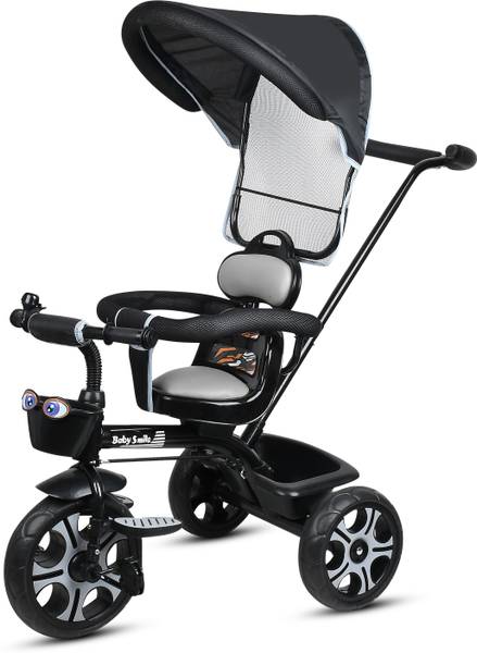 TOYSHOPPEE Tricycle with Parental Push Handle & Foldable Canopy Rotating Soft Cushion Seat for 12 Months to 5 Years. Tricycle